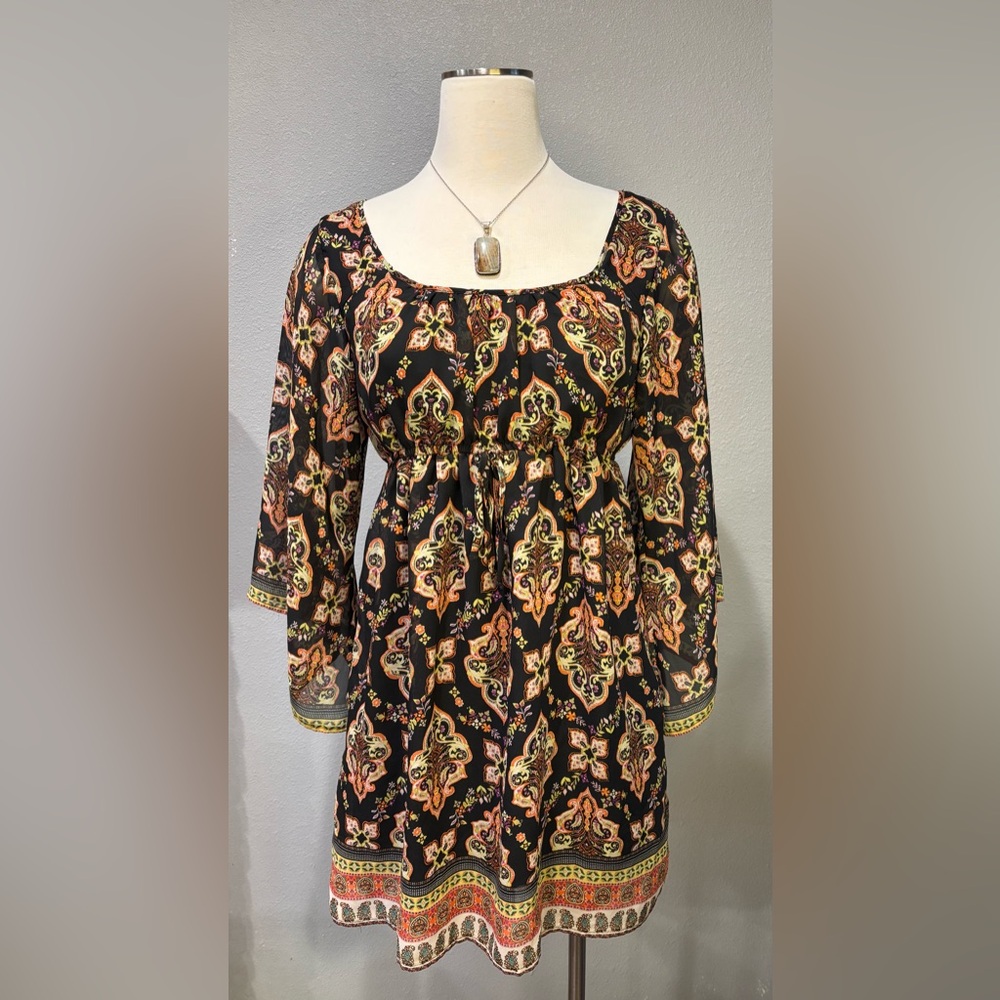Socialite Black and Orange Patterned Dress